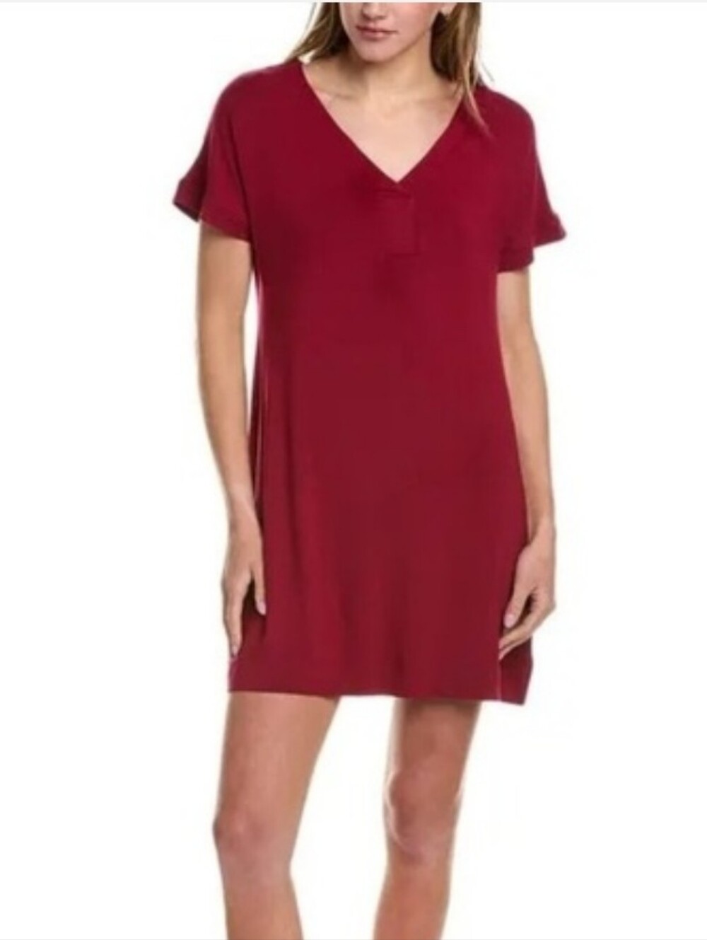 Hale Bob V-Neck Short Sleeve T-shirt Sleep Dress Burgundy Maroon New Medium